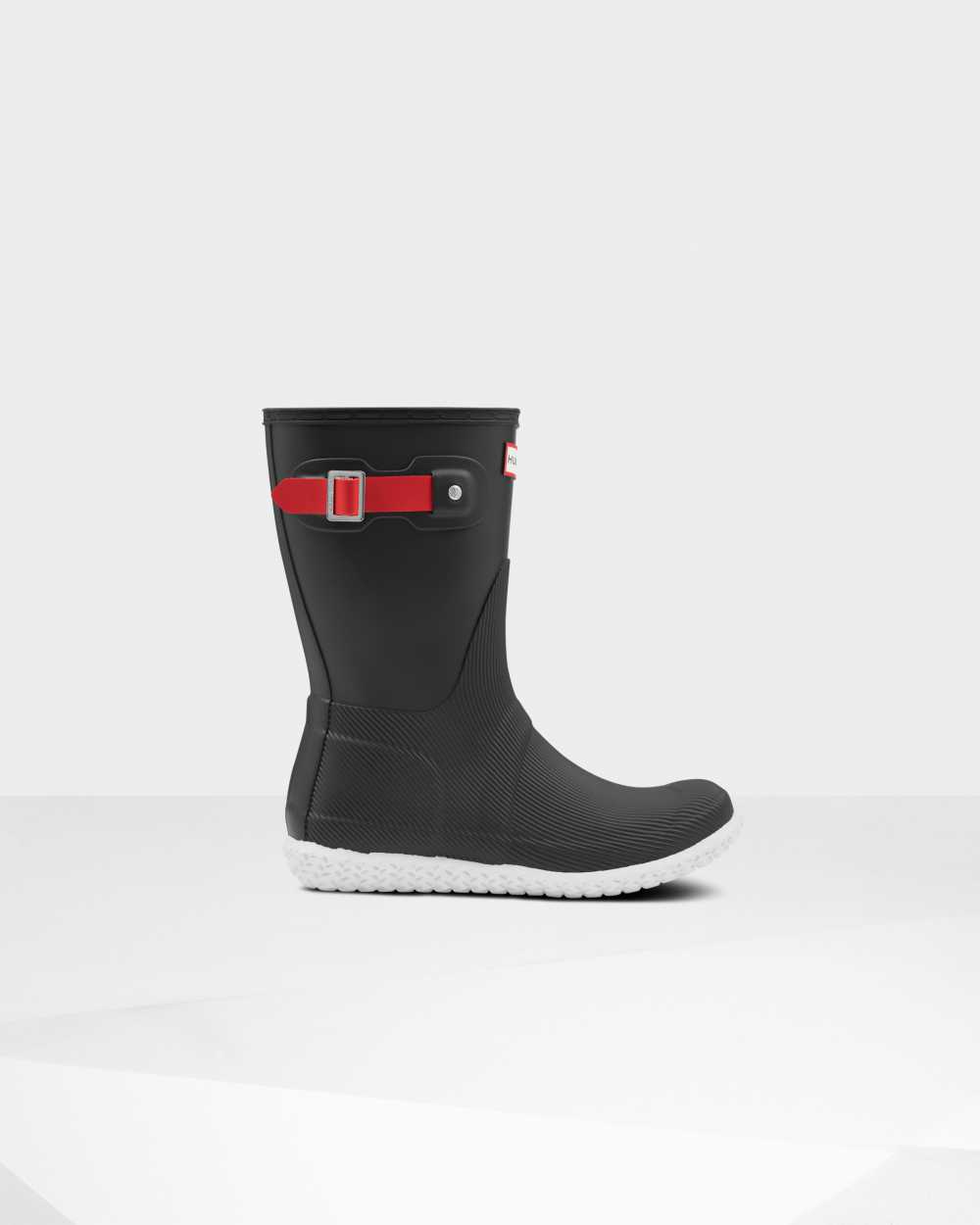 Womens Hunter Original Flat Heel Calendar Sole Short Mid-Calf Rain Boots Black/Red | GQRSAN-102